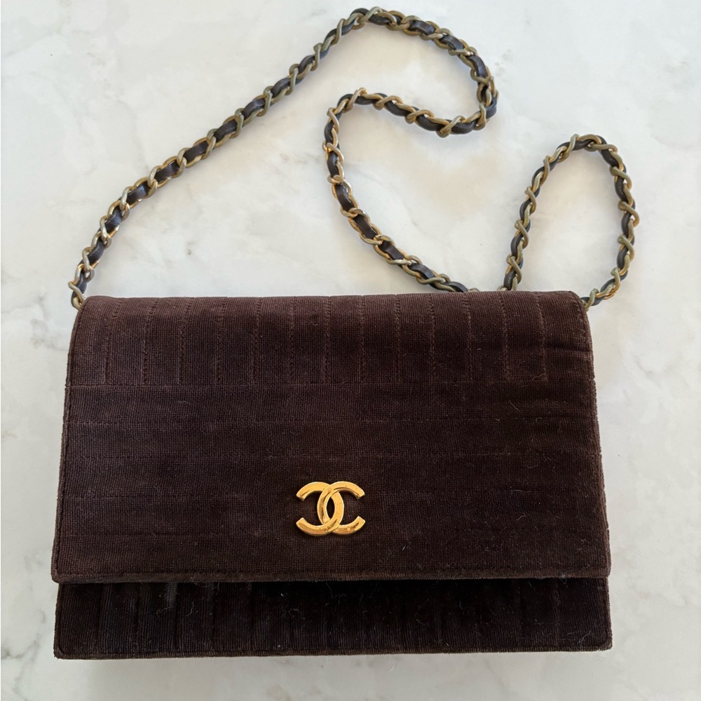 Chanel Dark Brown Velvet flap shoulder Bag